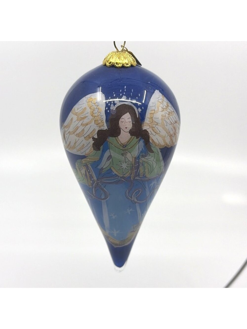 2019 Pier 1 Imports Li Bien Angel Blue Glass Teardrop Christmas Ornament Box 5"